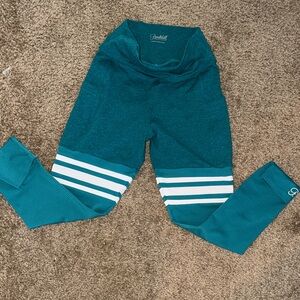 Bombshell Sportswear Teal Leggings with White Stripes